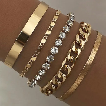 💛 Lot de 5 bracelets dorés,...
